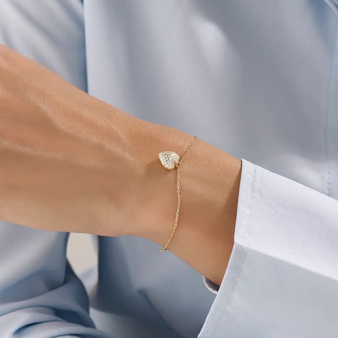 Pave Heart 14k Gold Vermeil Bracelet - BRENNMORE 