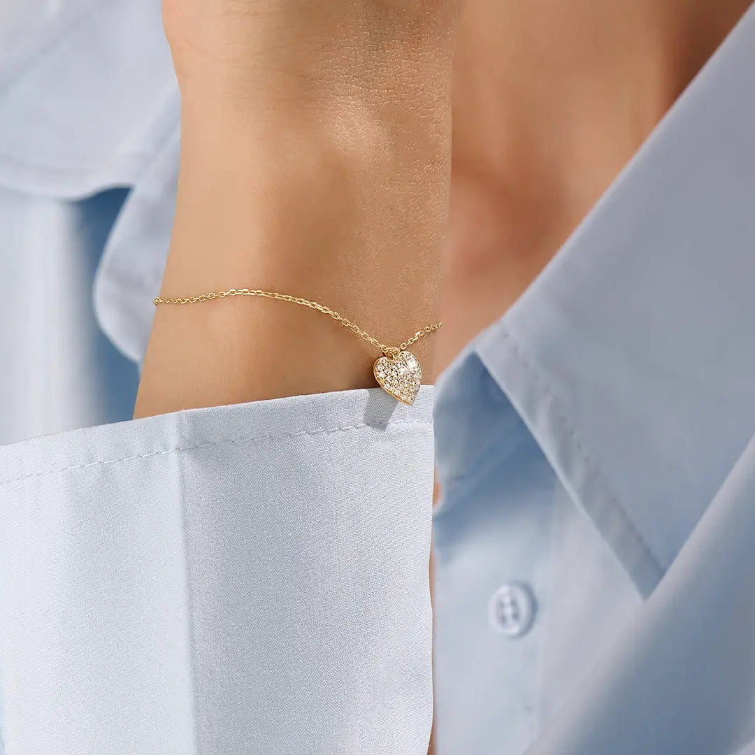Pave Heart 14k Gold Vermeil Bracelet - BRENNMORE 