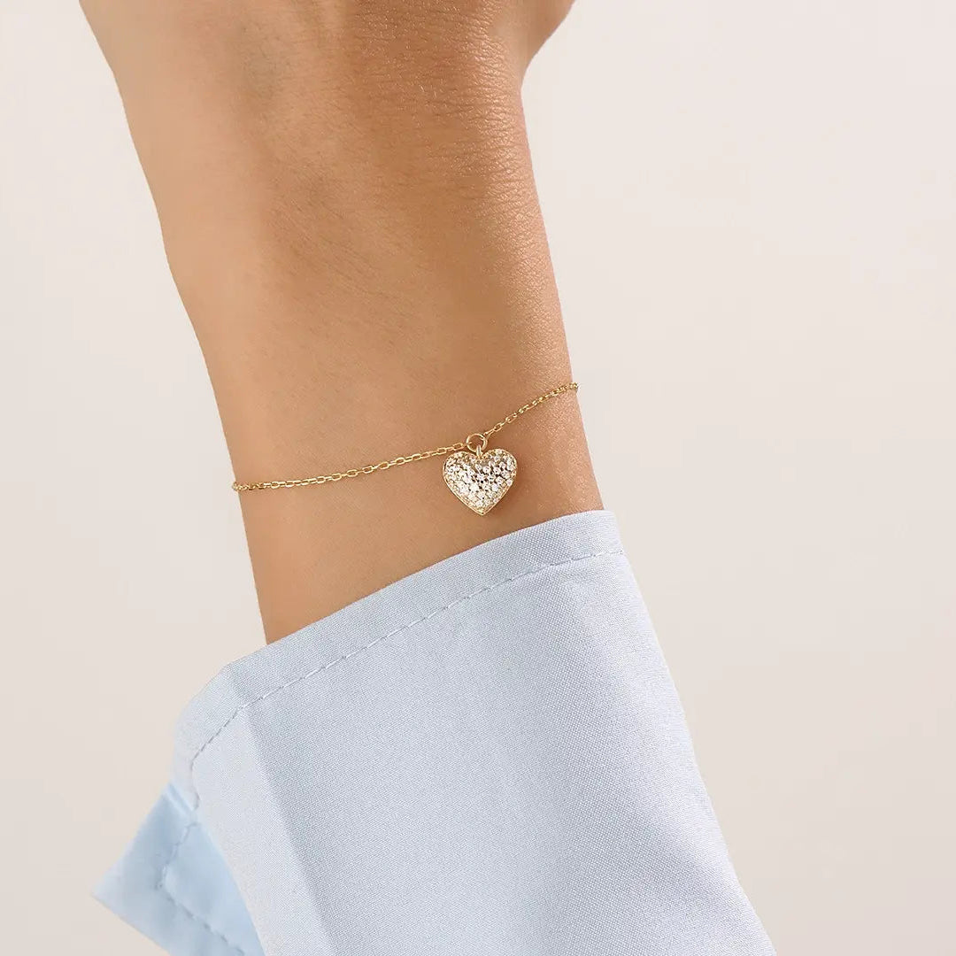 Pave Heart 14k Gold Vermeil Bracelet - BRENNMORE 