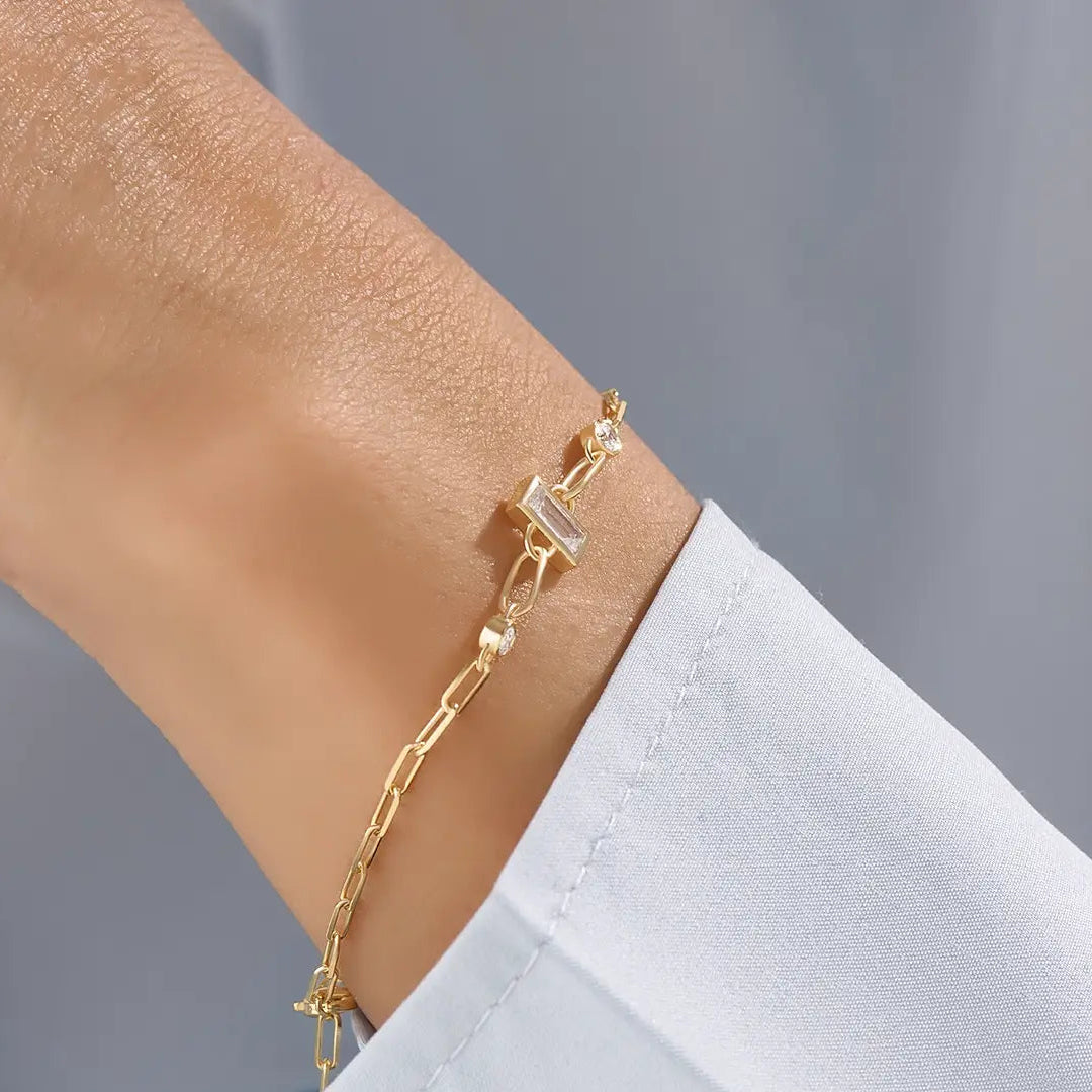 14k Gold Baguette Lab Diamond Vermeil Bracelet - BRENNMORE 