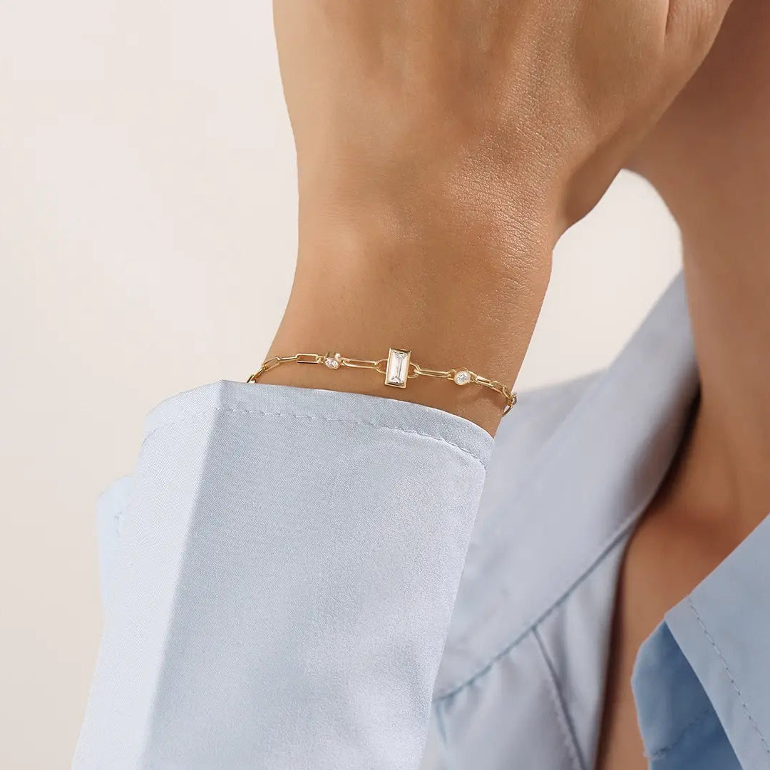 14k Gold Baguette Lab Diamond Vermeil Bracelet - BRENNMORE 