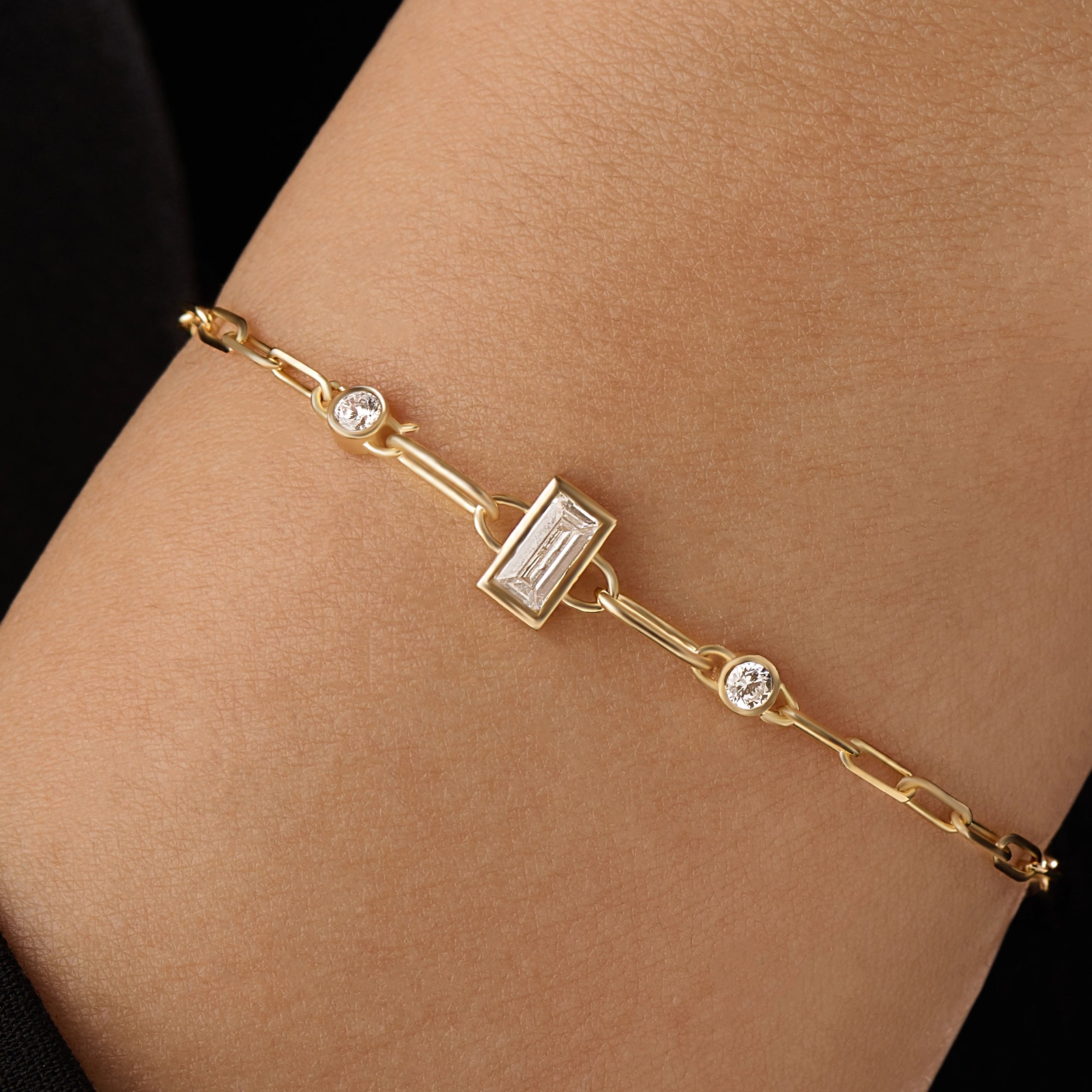 14k Gold Bezel Baguette Vermeil Bracelet - BRENNMORE 