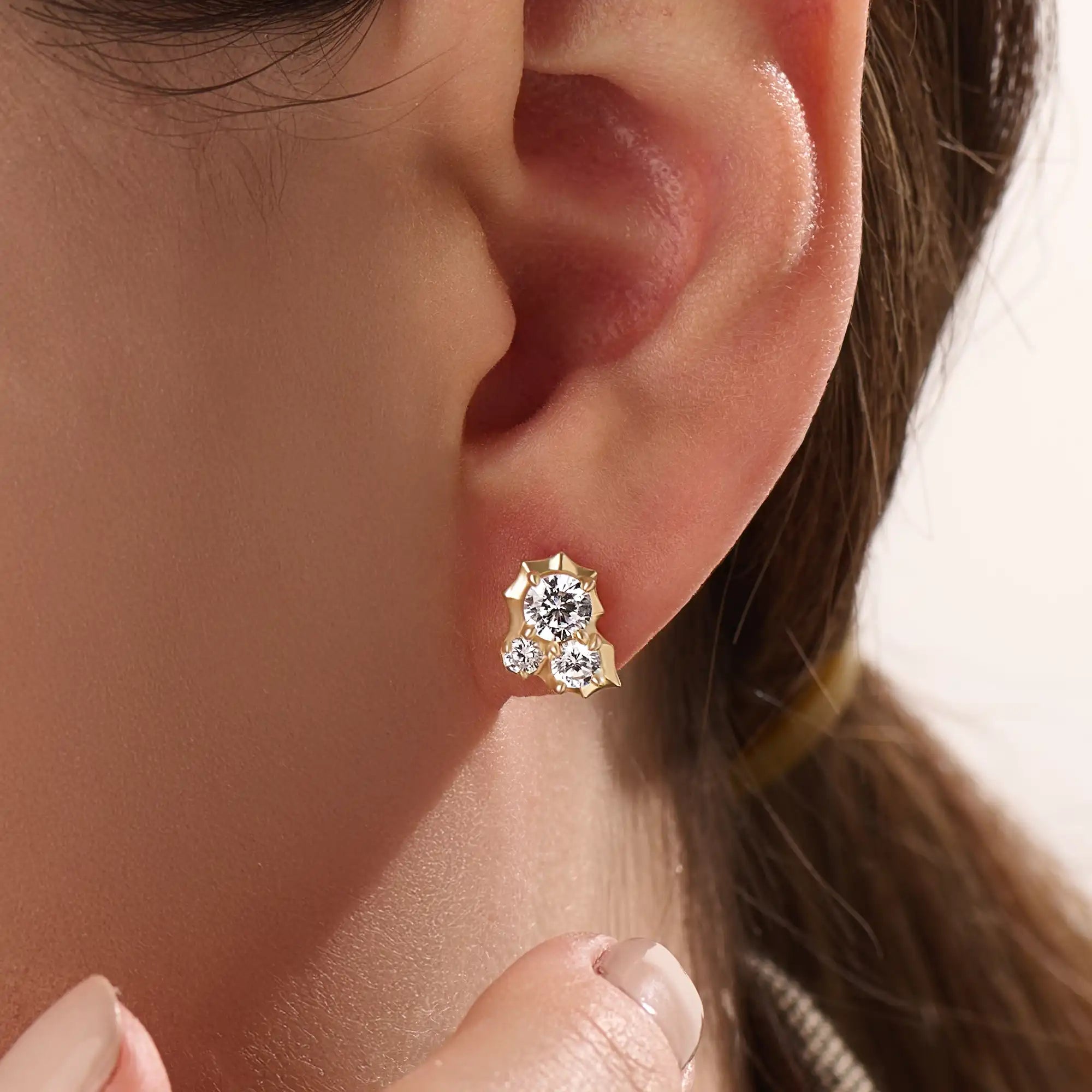 14k Gold Unique Trio Stud Vermeil Earrings - BRENNMORE 