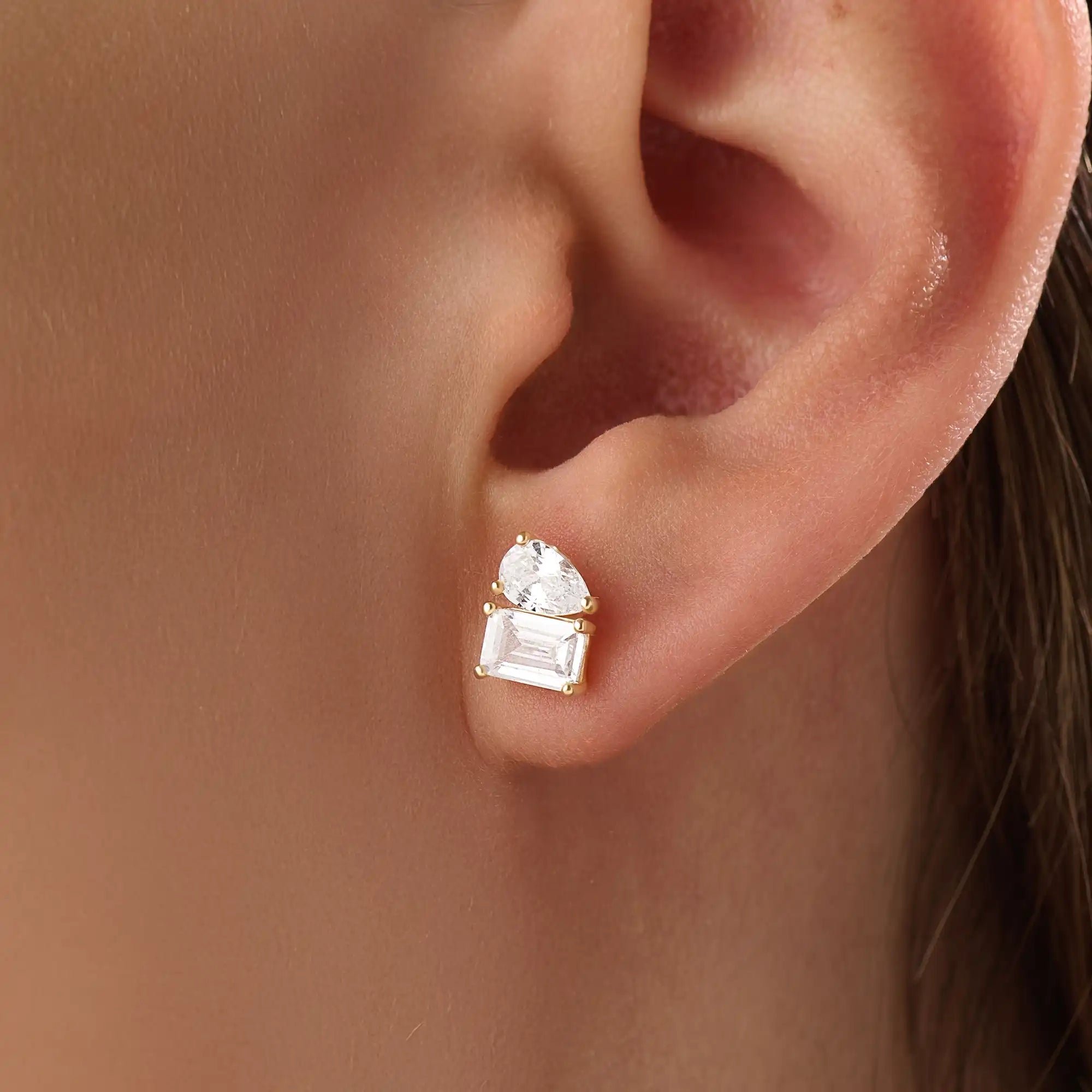 14k Gold Toi et Moi Vermeil Earrings - BRENNMORE 