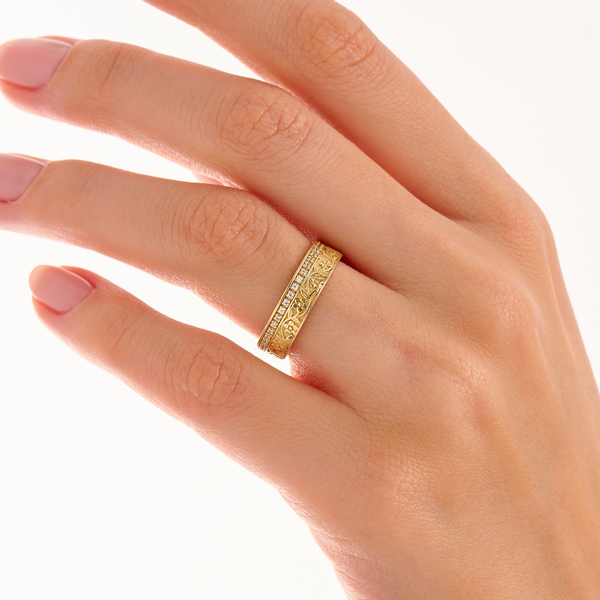 Lab Diamond Flower Wedding Band - BRENNMORE 