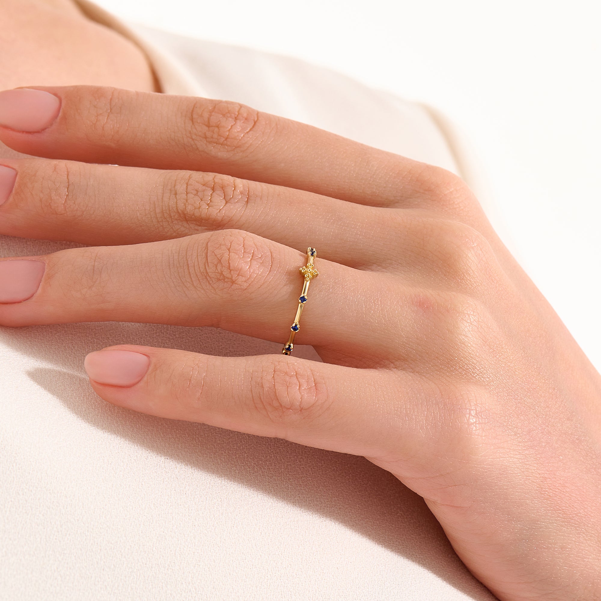 14k Gold Sapphire Rosary Ring - BRENNMORE 