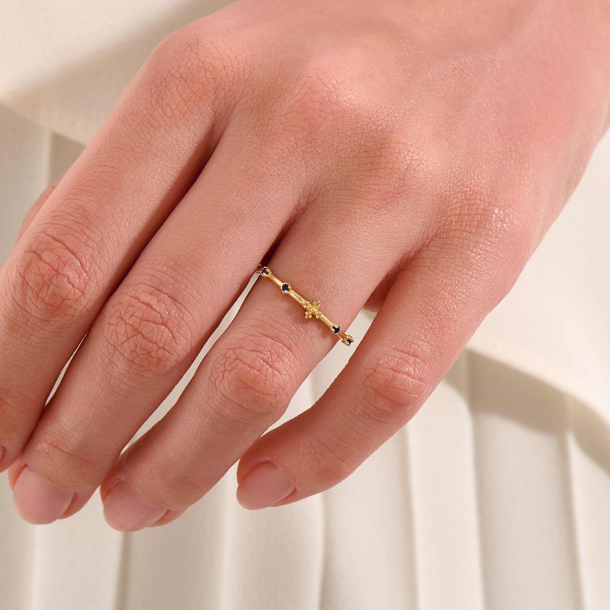 14k Gold Sapphire Rosary Ring - BRENNMORE 