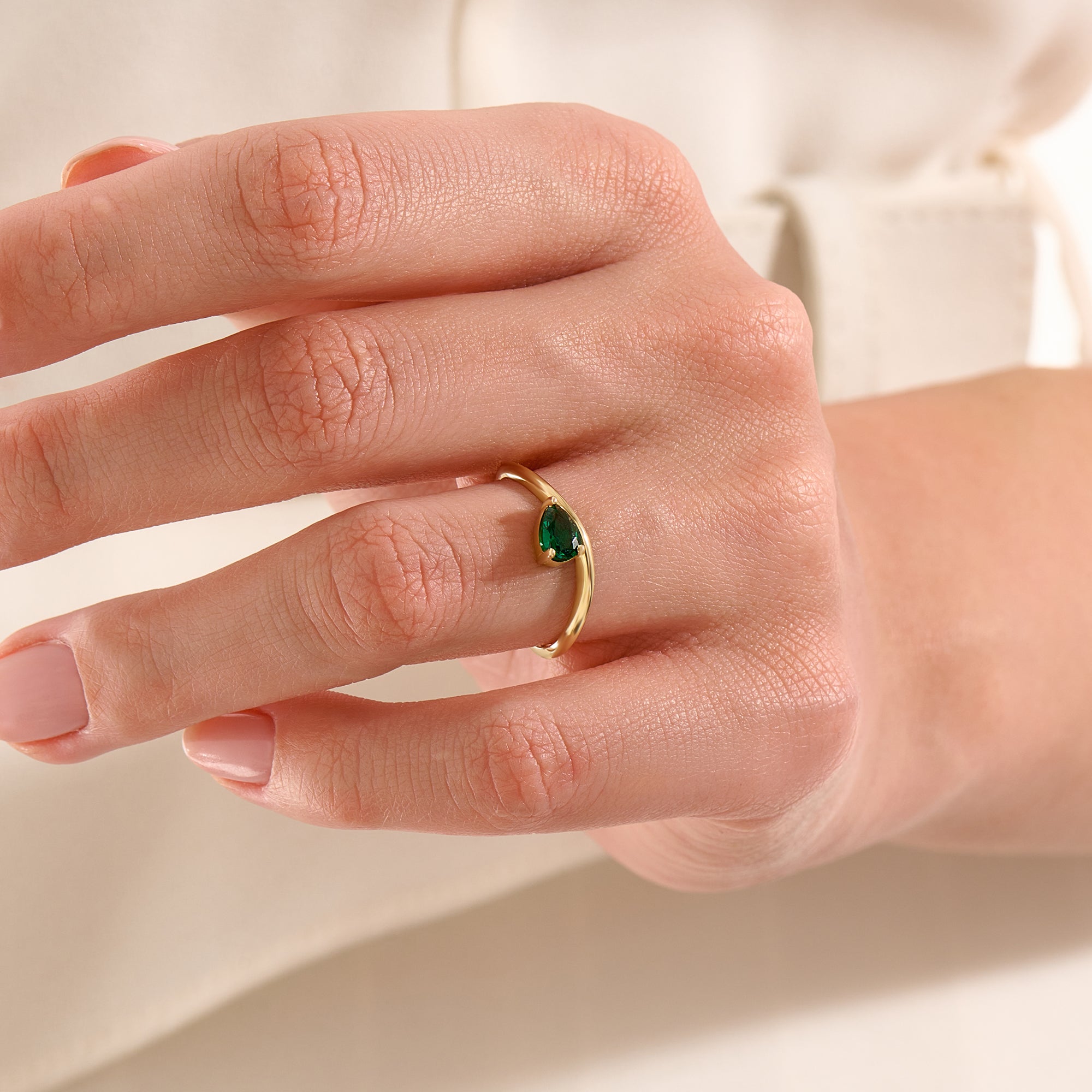 Pear Emerald Wave Engagement Ring - BRENNMORE 