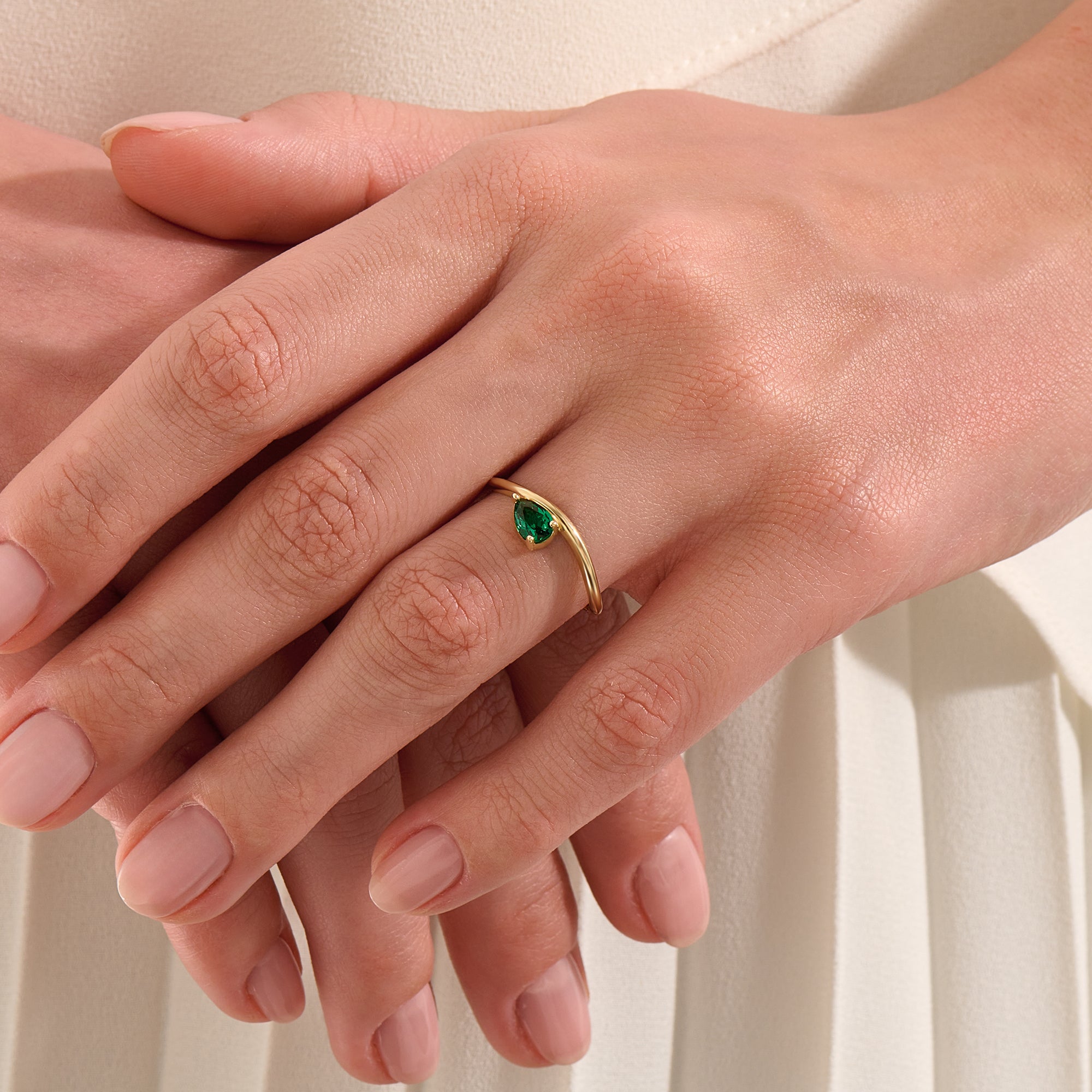 Pear Emerald Wave Engagement Ring - BRENNMORE 