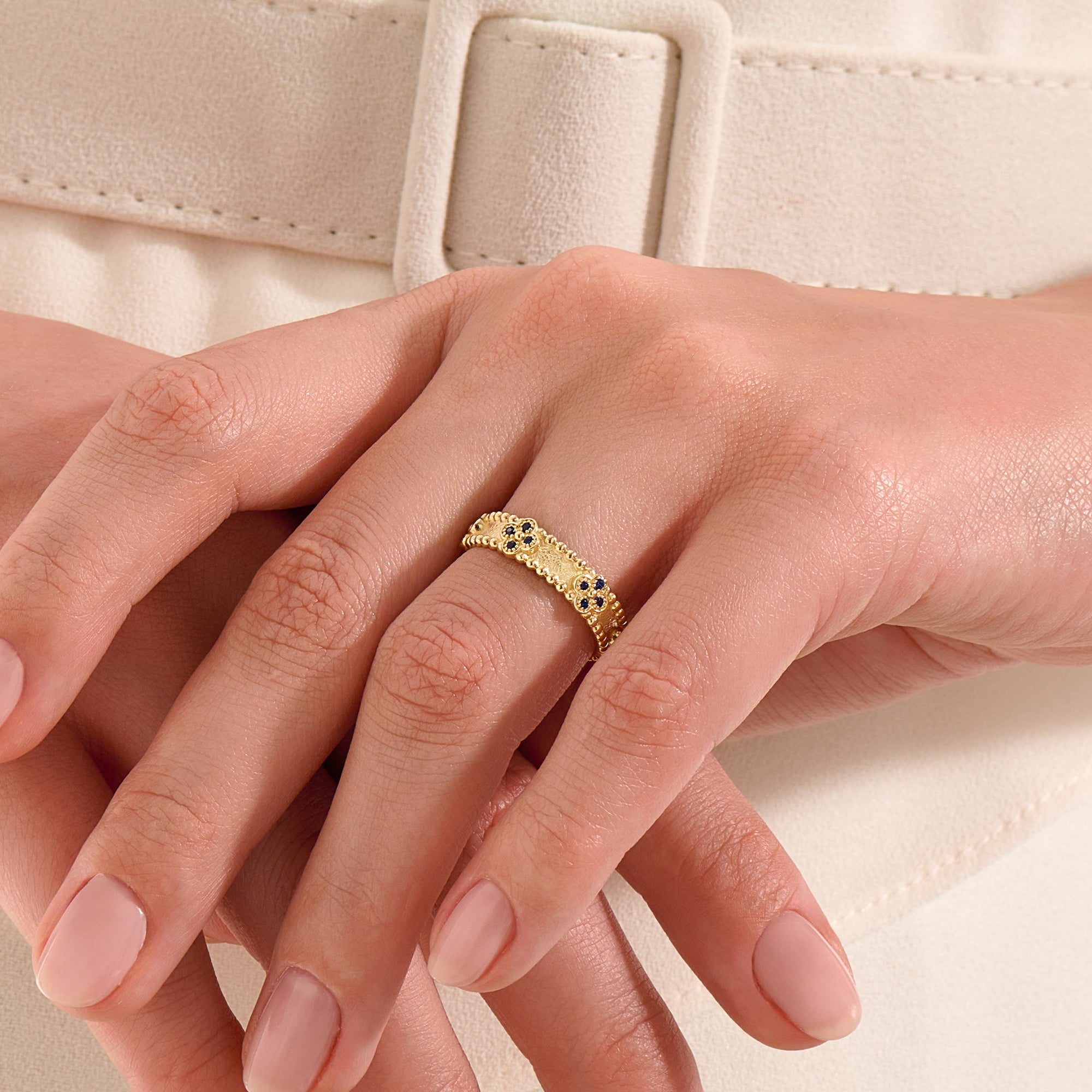 Beaded Cross Sapphire Wedding Band - BRENNMORE 