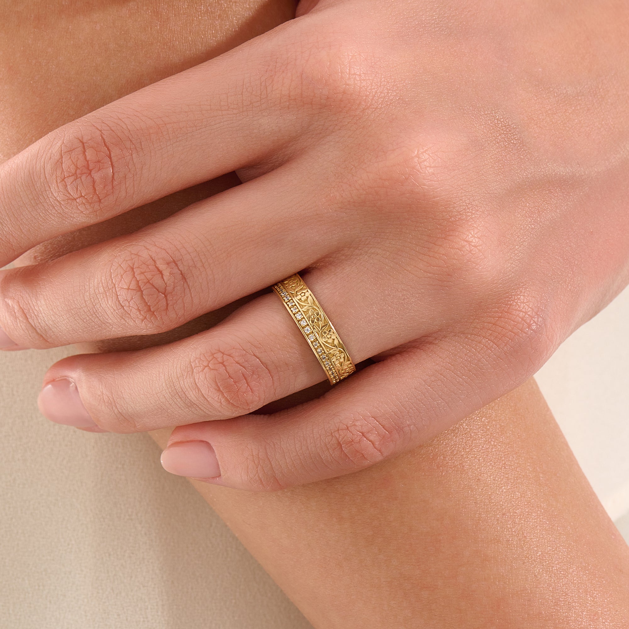 Lab Diamond Flower Wedding Band - BRENNMORE 
