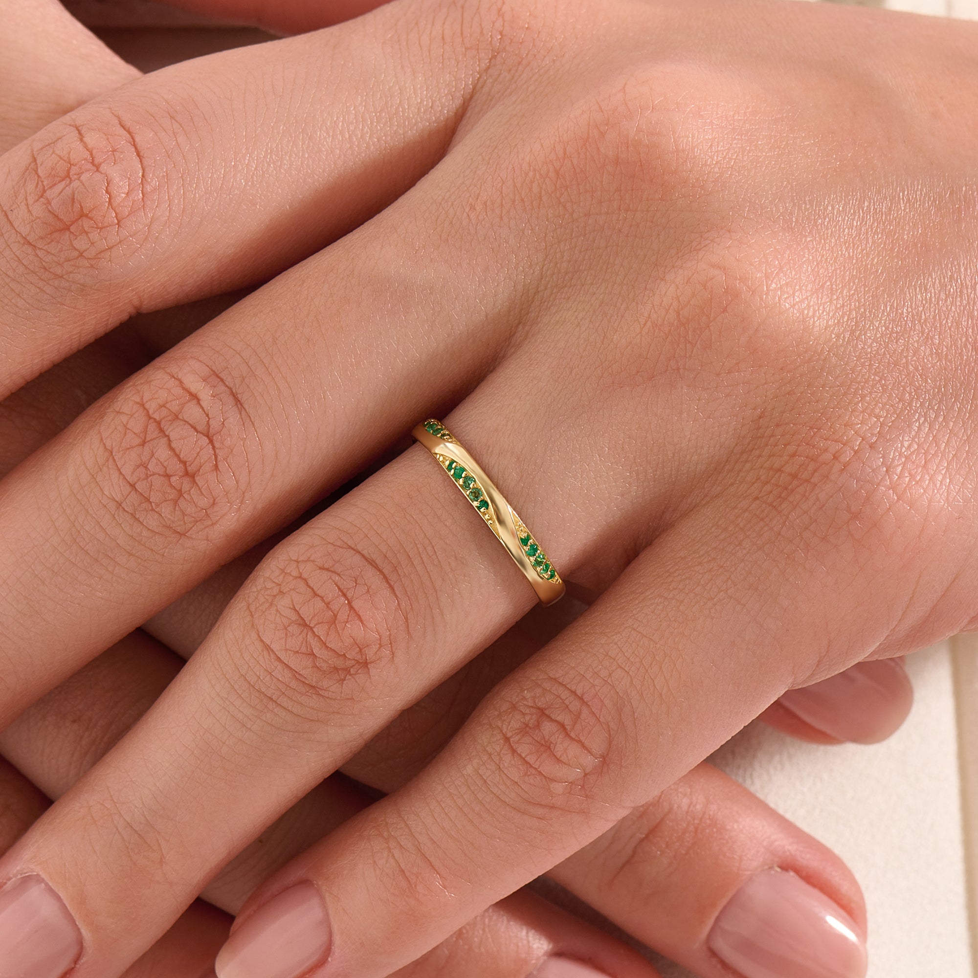 Pave Emerald Dainty Wedding Band - BRENNMORE
