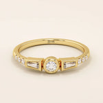 Elegant 14k solid gold bezel promise ring for women, featuring mixed cut moissanite stones for a unique and timeless design.