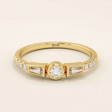 Elegant 14k solid gold bezel promise ring for women, featuring mixed cut moissanite stones for a unique and timeless design.