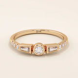 Elegant 14k solid gold bezel promise ring for women, featuring mixed cut moissanite stones for a unique and timeless design.