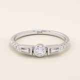 Elegant 14k solid gold bezel promise ring for women, featuring mixed cut moissanite stones for a unique and timeless design.
