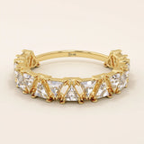 Gold triangle  ring with moissanite accents 