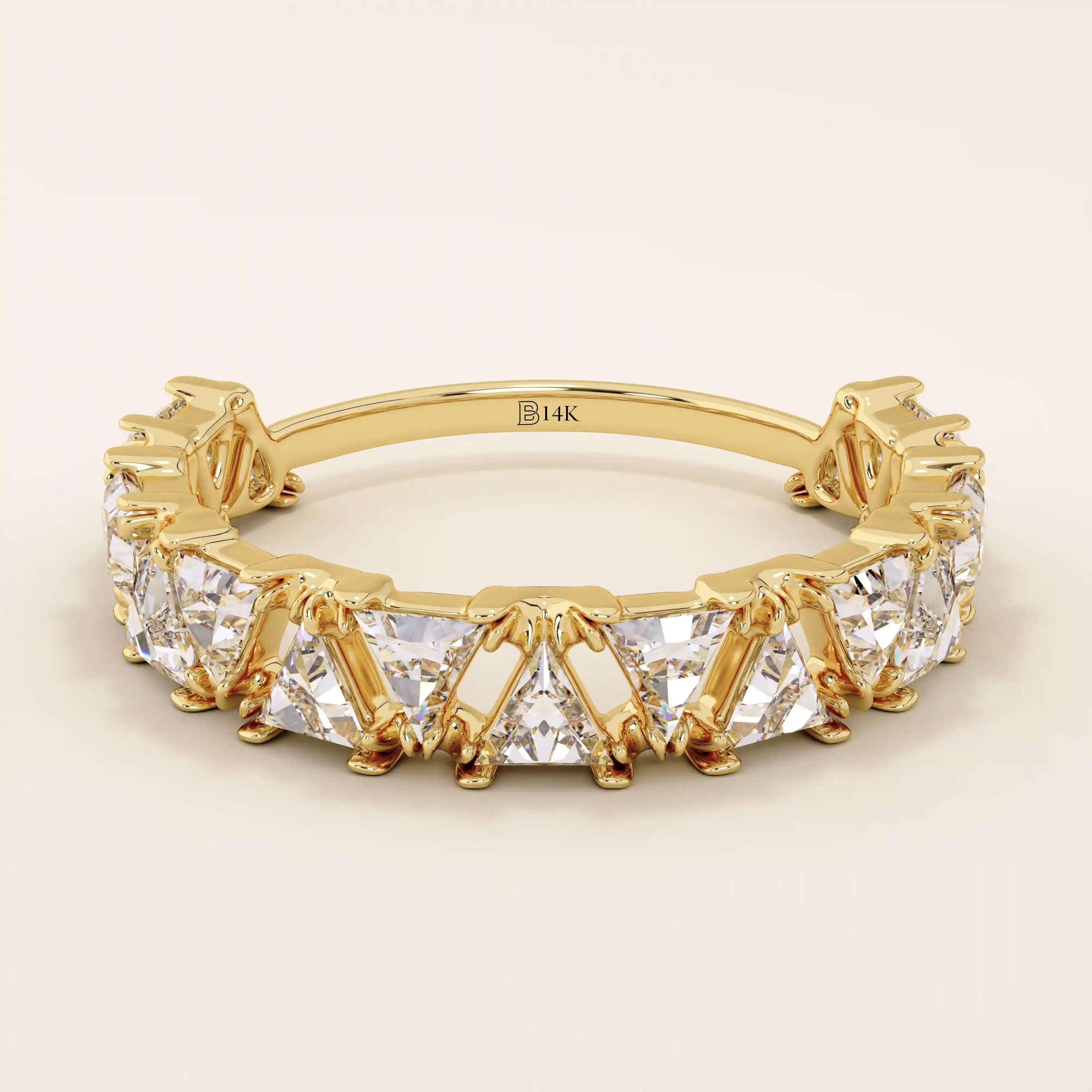 Gold triangle  ring with moissanite accents 