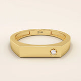 Minimalist 14k solid gold bar-shaped pinky signet ring featuring a single moissanite stone. Sleek and modern design perfect for everyday wear.