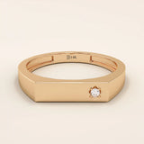 Minimalist 14k solid gold bar-shaped pinky signet ring featuring a single moissanite stone. Sleek and modern design perfect for everyday wear.