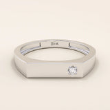 Minimalist 14k solid gold bar-shaped pinky signet ring featuring a single moissanite stone. Sleek and modern design perfect for everyday wear.