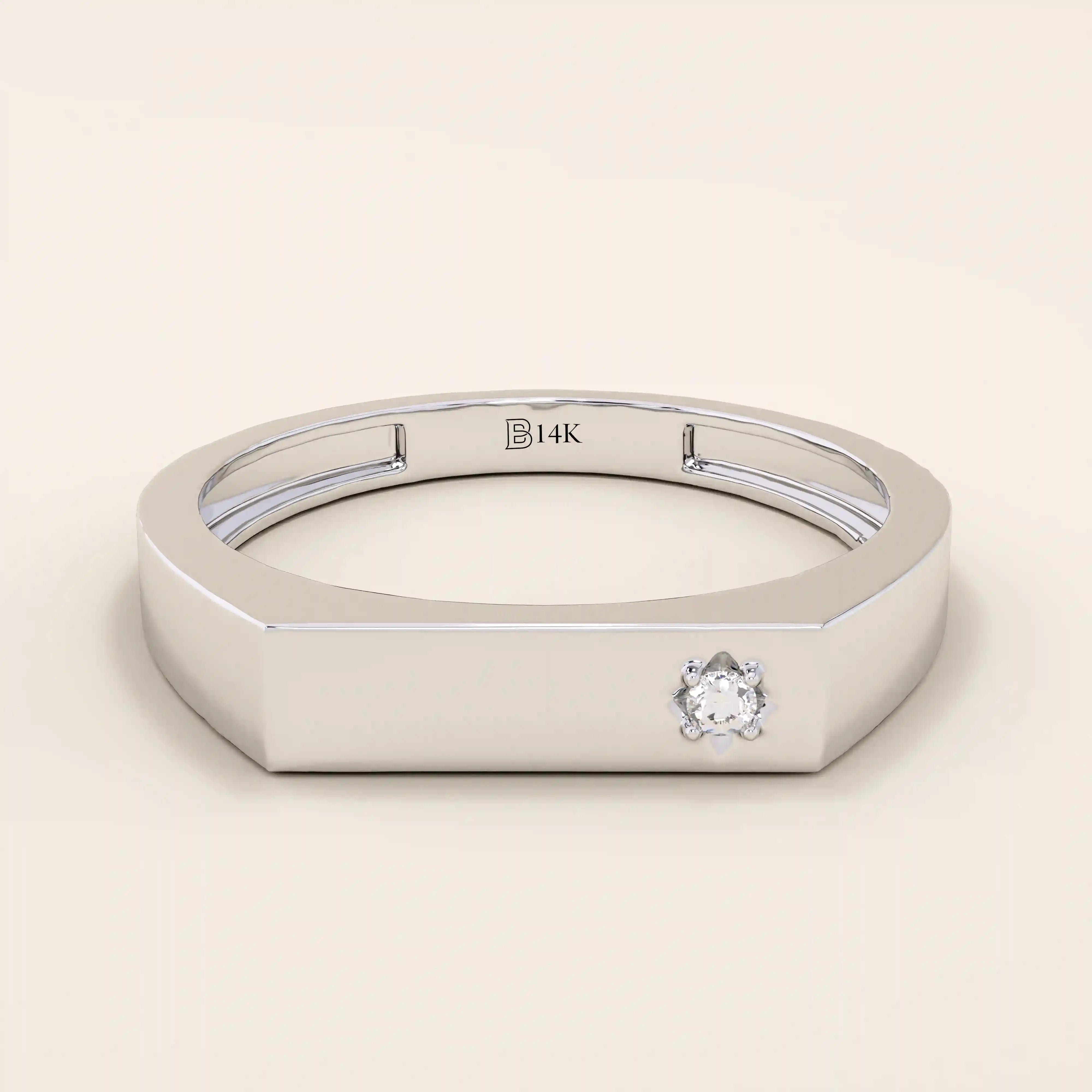 Minimalist 14k solid gold bar-shaped pinky signet ring featuring a single moissanite stone. Sleek and modern design perfect for everyday wear.