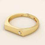 Minimalist 14k solid gold bar-shaped pinky signet ring featuring a single moissanite stone. Sleek and modern design perfect for everyday wear.
