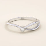 Minimalist 14k solid gold split band promise ring featuring a single small moissanite stone, designed for modern elegance and everyday wear.