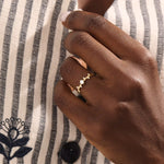 Model wearing a 14k solid gold minimalist solo promise ring, highlighting its simple yet elegant design for a modern, everyday look.