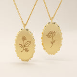 Oval Birth Flower Pendant Necklace
