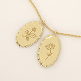 Oval Birth Flower Pendant Necklace