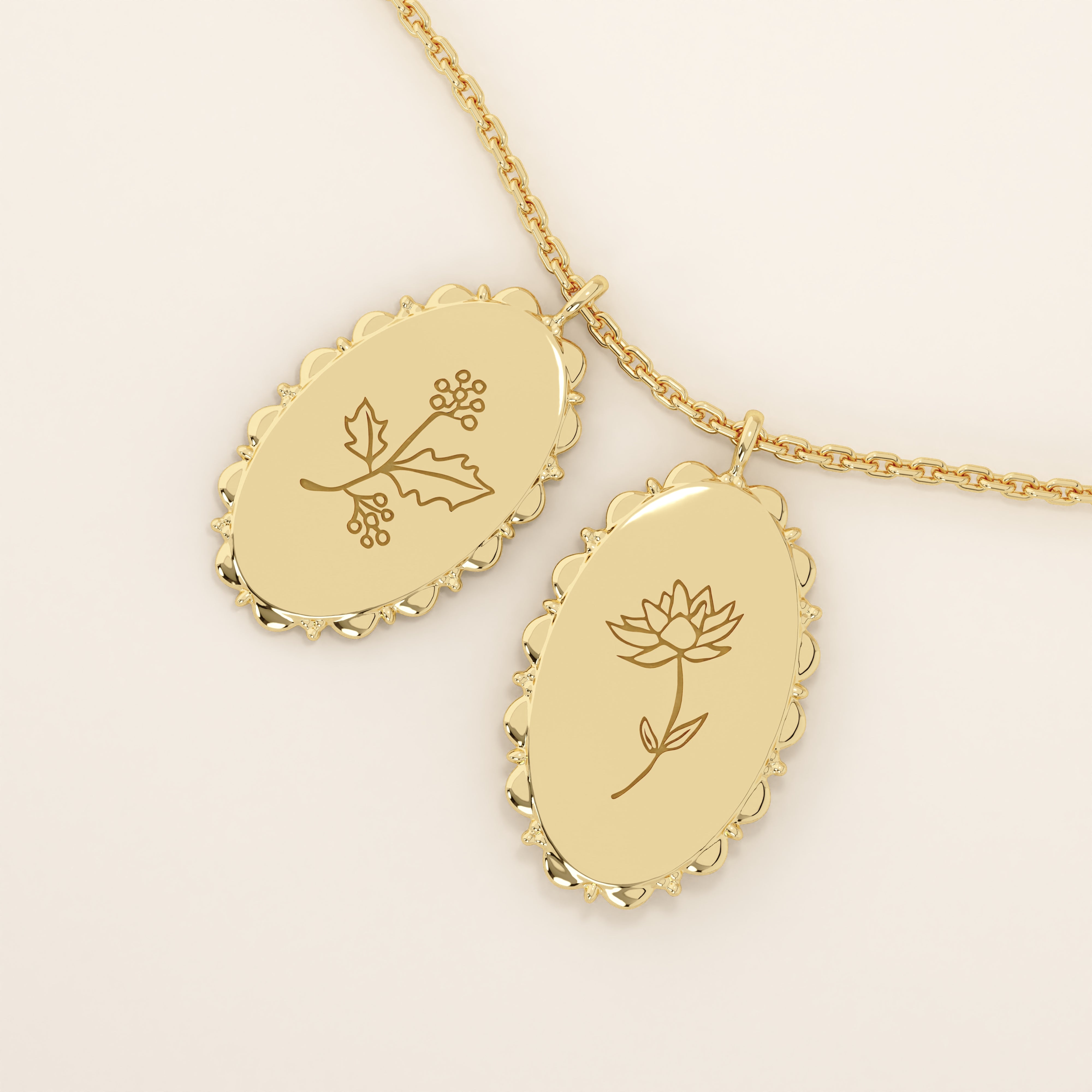 Oval Birth Flower Pendant Necklace
