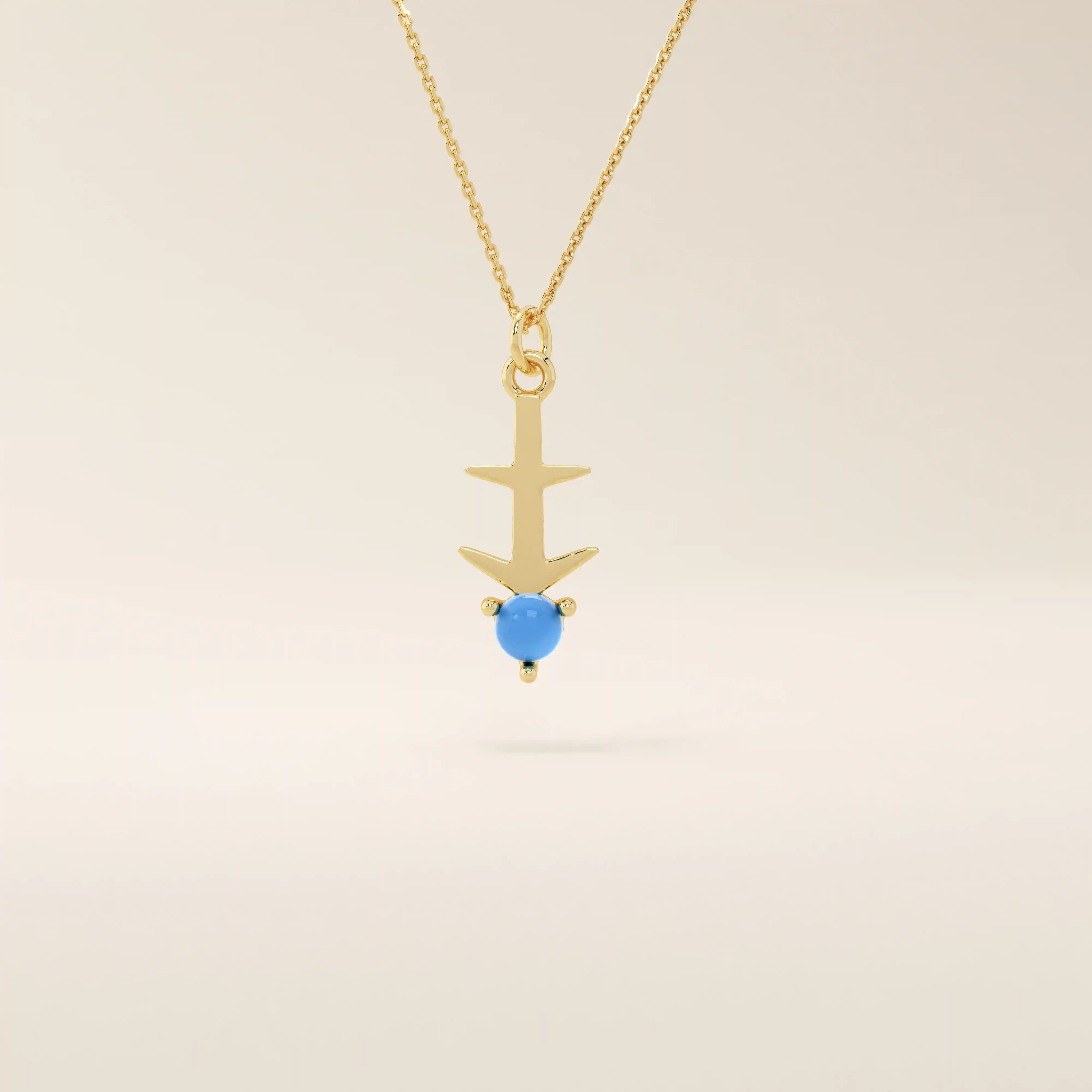 Sagittarius zodiac symbol pendant necklace in 14k solid gold with turquoise gemstone.