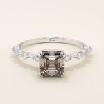 14k solid gold cushion cut lab grown smoky grey quartz engagement ring for women