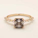14k solid gold cushion cut lab grown smoky grey quartz engagement ring for women