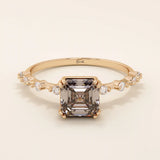 14k solid gold cushion cut lab grown smoky grey quartz engagement ring for women