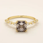 14k solid gold cushion cut lab grown smoky grey quartz engagement ring for women