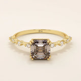 14k solid gold cushion cut lab grown smoky grey quartz engagement ring for women