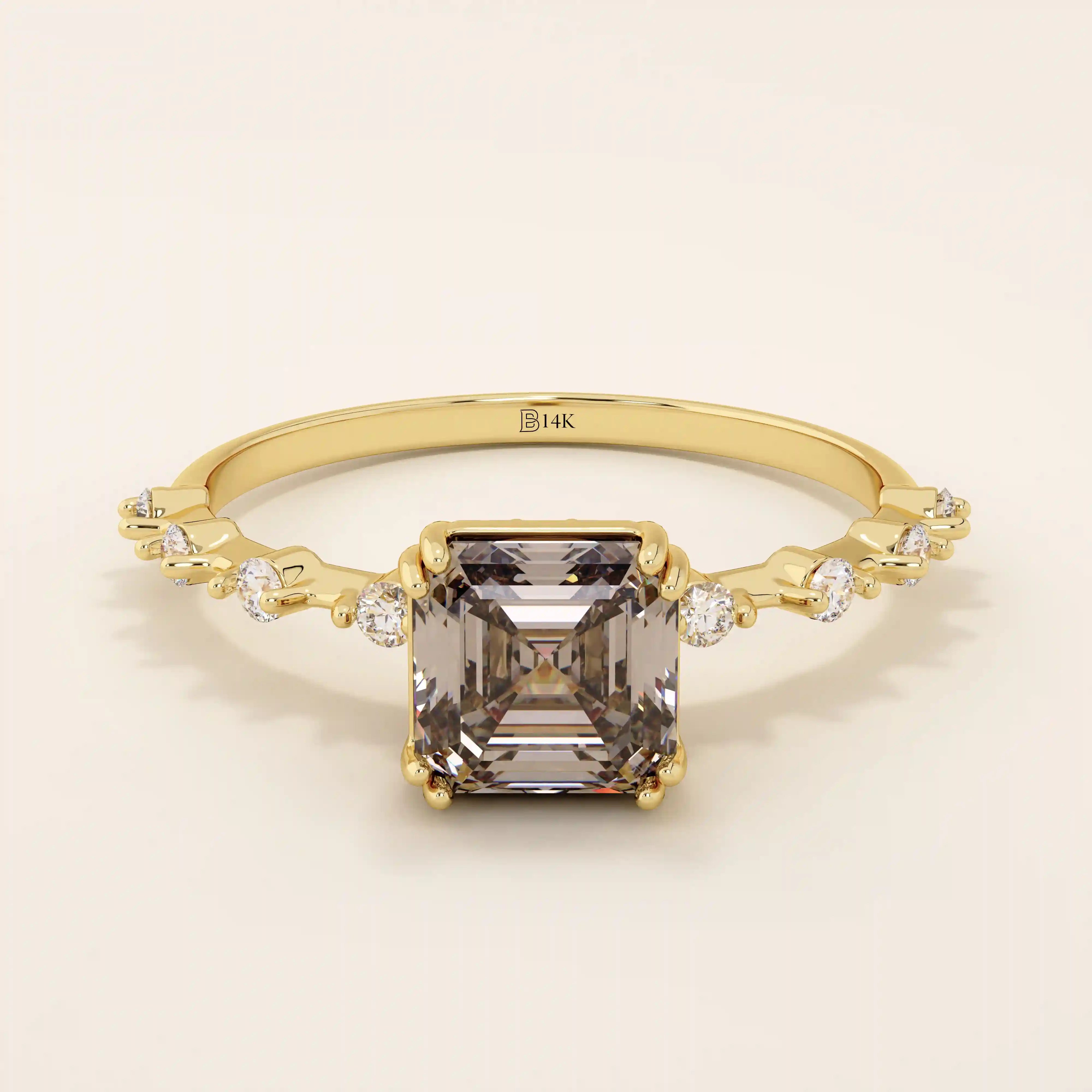 14k solid gold cushion cut lab grown smoky grey quartz engagement ring for women