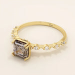 14k solid gold cushion cut lab grown smoky grey quartz engagement ring for women
