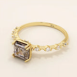 14k solid gold cushion cut lab grown smoky grey quartz engagement ring for women