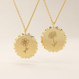 Birth Flower Engravable Pendant Necklace