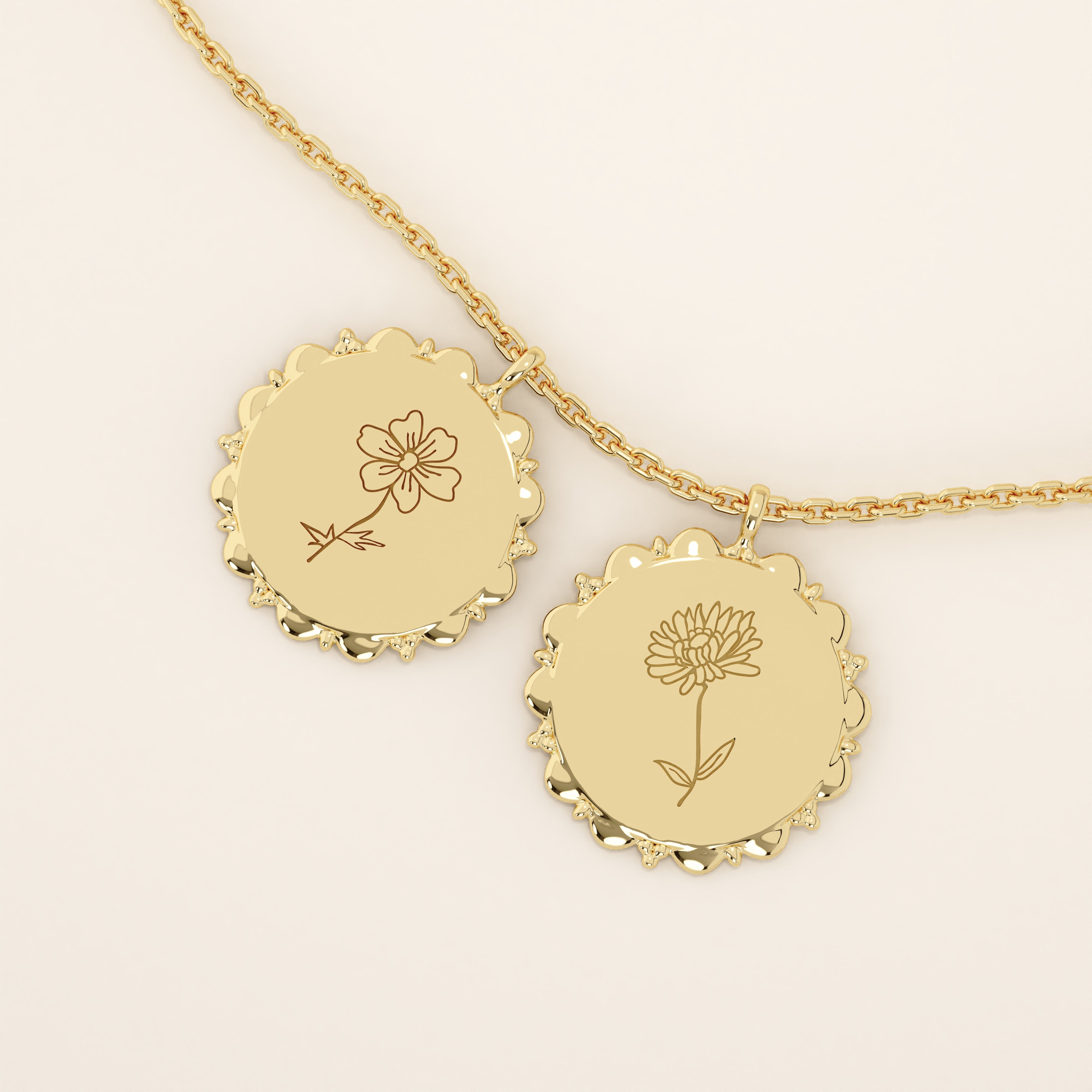 Birth Flower Engravable Pendant Necklace
