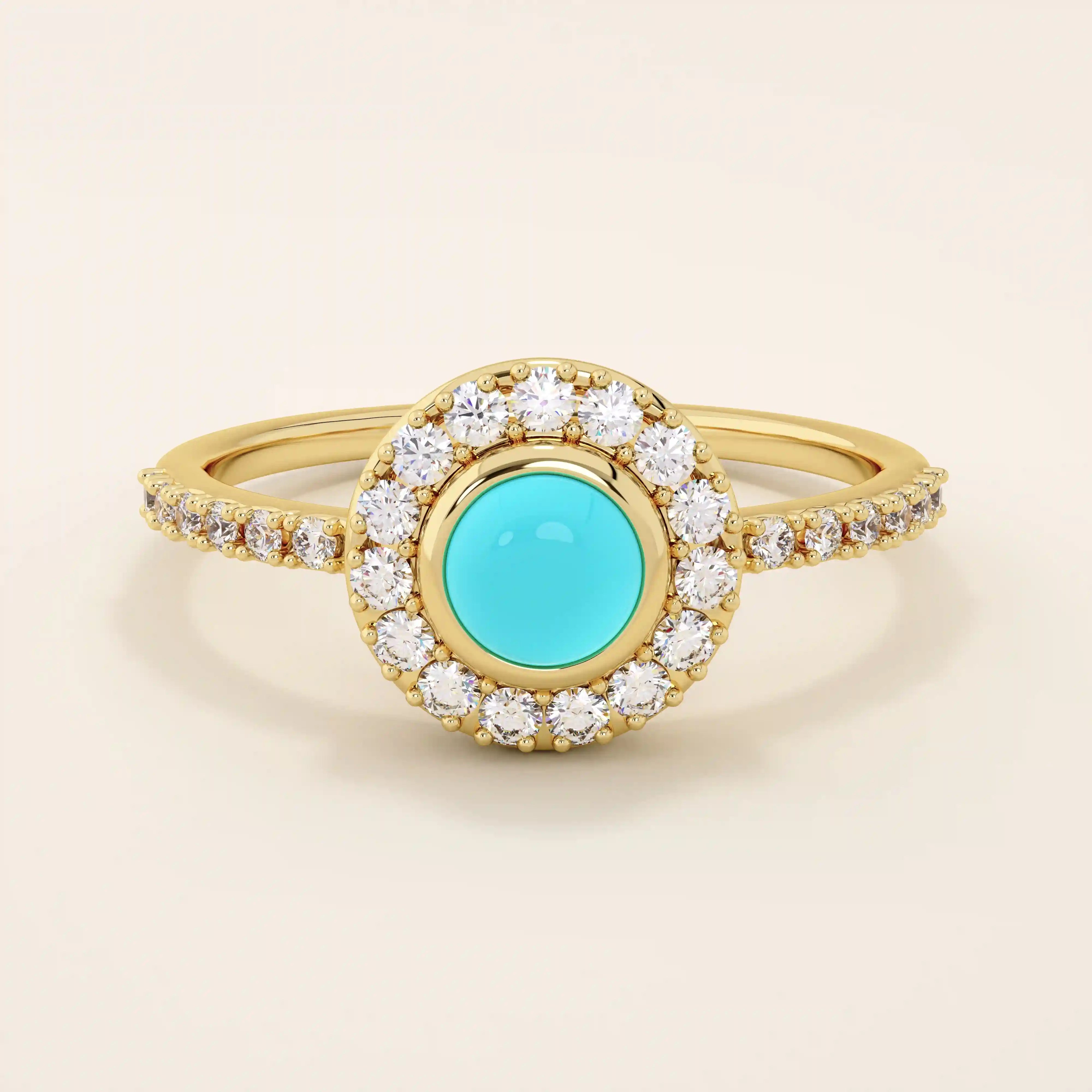 14k solid gold turquoise and moissanite stones halo engagement ring for women