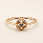 14K SOLID GOLD classic VINTAGE design and stunning black stones with intricate milgrain detailing ENGAGEMENT RING FOR WOMEN