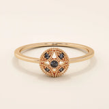 14K SOLID GOLD classic VINTAGE design and stunning black stones with intricate milgrain detailing ENGAGEMENT RING FOR WOMEN