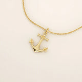 14k solid gold plain gold anchor pendant necklace for women