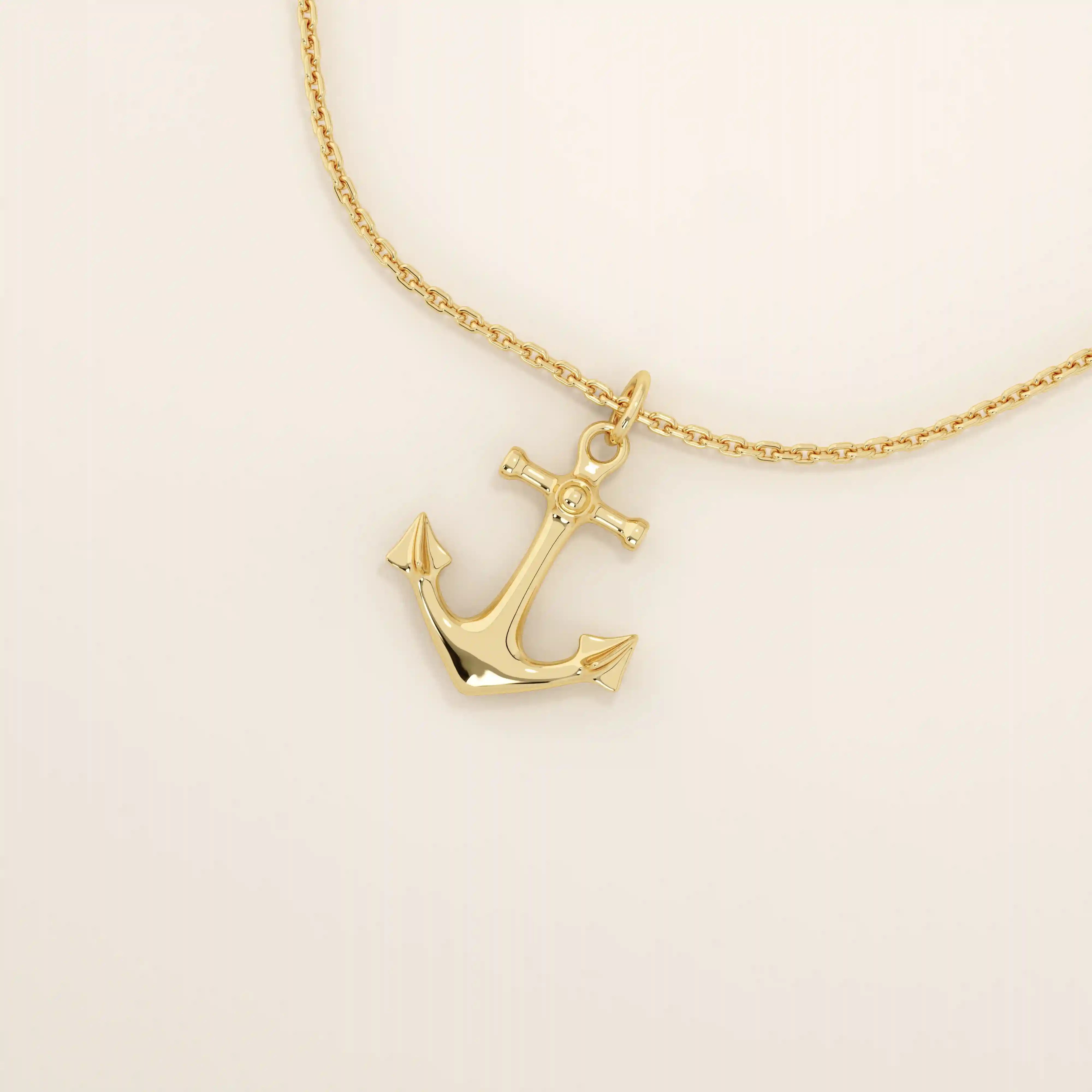 14k solid gold plain gold anchor pendant necklace for women