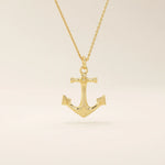 14k solid gold plain gold anchor pendant necklace for women