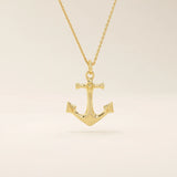 14k solid gold plain gold anchor pendant necklace for women